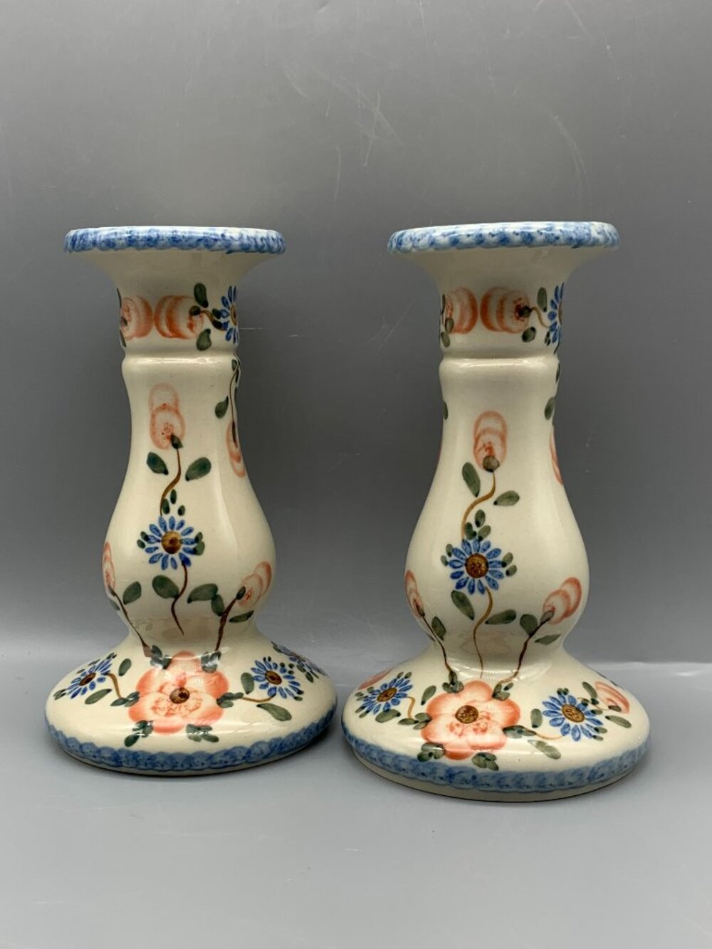 Ceramika Artystyczna Boleslawiec Polish Pottery Taper Candleholder Set